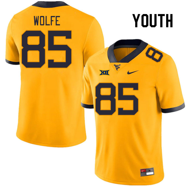 Youth #85 Ryan Wolfe West Virginia Mountaineers College Football Jerseys Stitched Sale-Gold - Click Image to Close